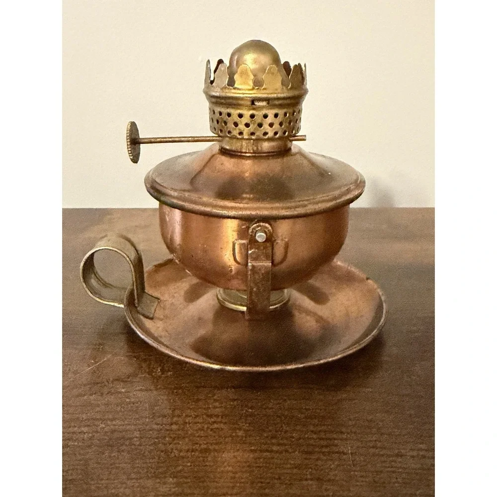 Vintage‎ WUBRO Mini Copper Tone Oil Lamp Taiwan Brianco No Wick 3.5